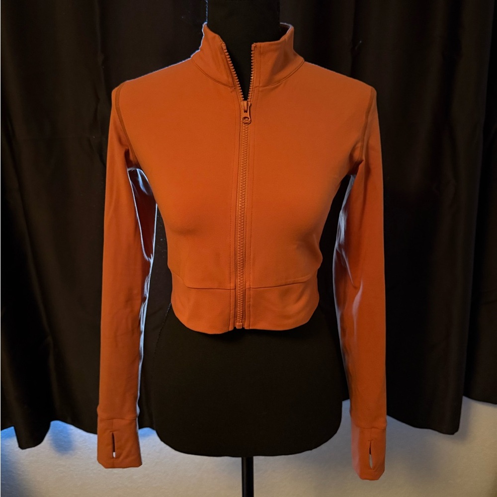 Orange Zip-Up Cropped Jacket